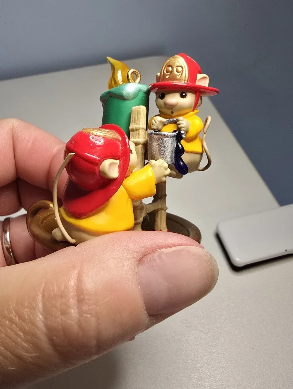 Vintage 1999 Hallmark Flame-Fighting Friends Firefighter Mice on Candle Ornament